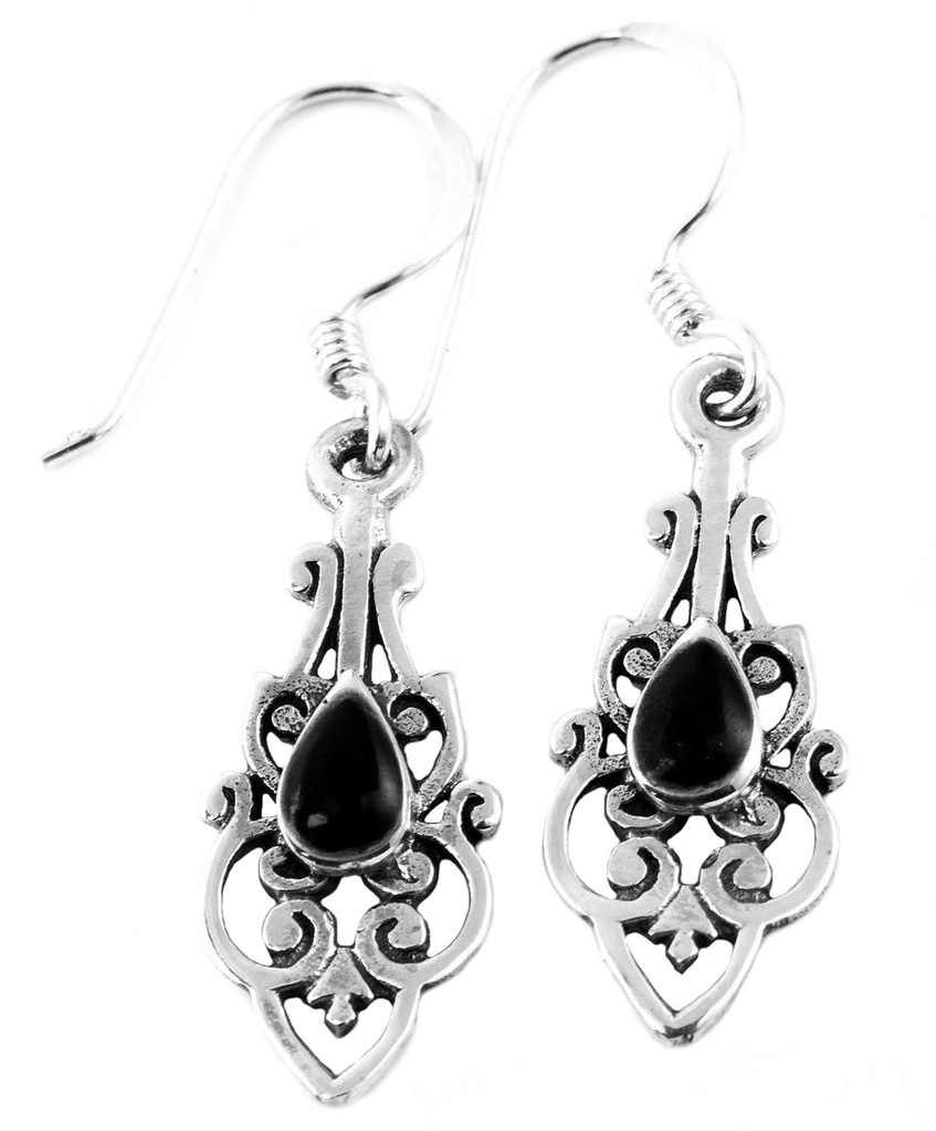 SASKIA Ohrringe aus Silber mit Onyx – Mittelalter Ohrhänger 2,1 cm