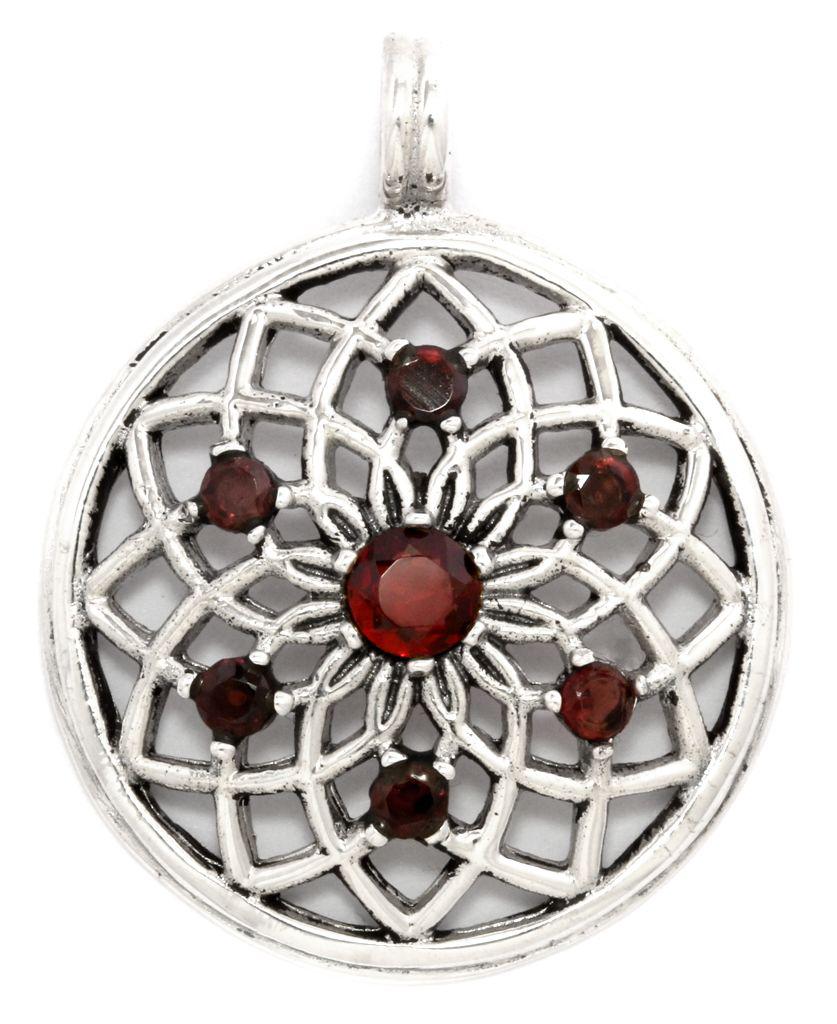 Schmuckstück  Schmuck Anhänger KILDARE 3.7 cm Lebensblume Mit Granatsteinen Silber 3.7 cm