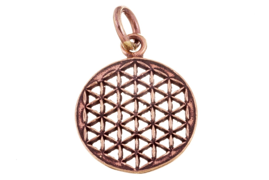 Kleiner Schmuck-Anhänger CINA Ø 1,6 cm – Blume des Lebens aus Bronze für Harmonie & Energie
