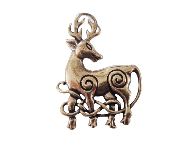 [acb525] Schmuck Anhänger Dwalin 4 cm – Bronze – Keltischer Hirsch als Amulett für Schutz & Anderswelt-Magie