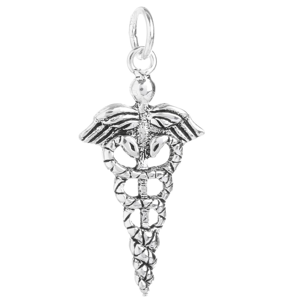 Schmuckstück  Schmuck Anhänger AKIS 2.9 cm Kleiner Caduceus Äskulapstab Silber 2.9 cm