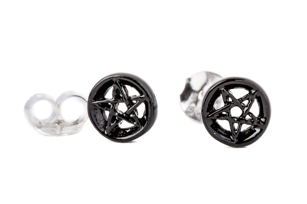 Ohrstecker NOCTUS aus 925er Silber 6 mm – Schwarzes Pentagramm Gothic Schmuck