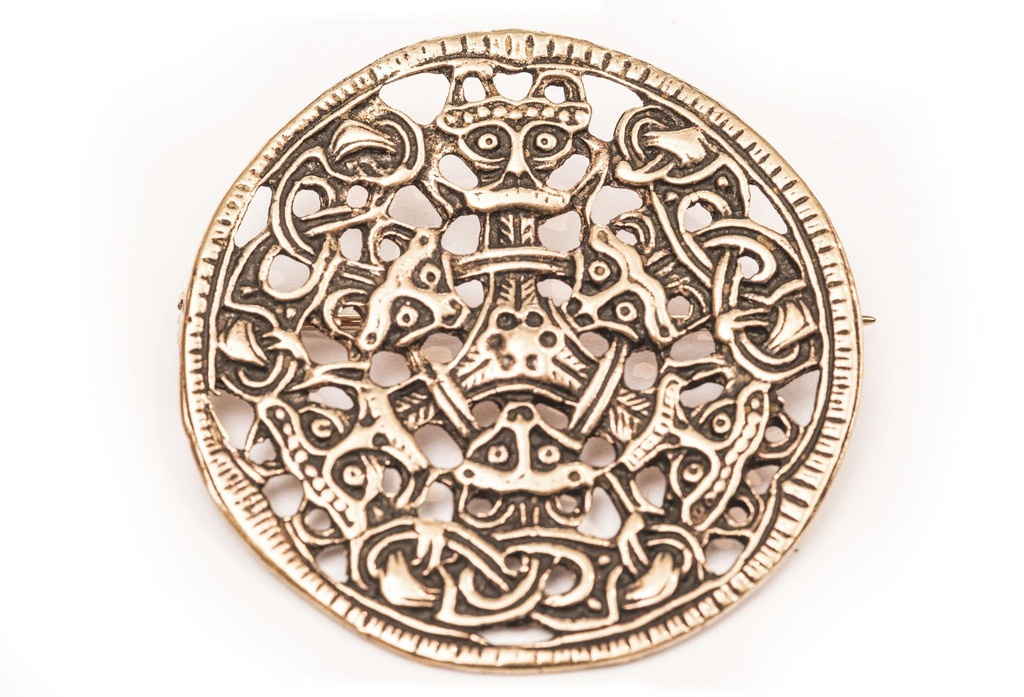 Wikinger Fibel Brosche "Hagal" aus Bronze – Große Rundfibel im Borre-Stil 4,9 cm