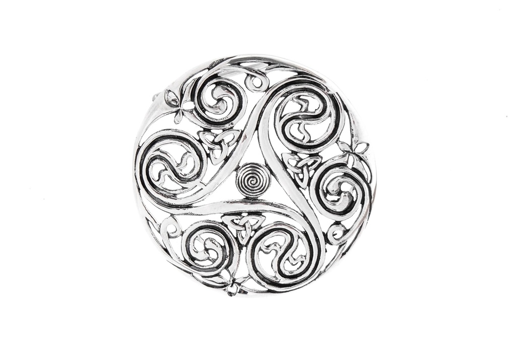 Keltische Fibel Brosche "Triskel" aus Silber 925 – Edler Gewandschmuck mit Triskele 4,9 cm