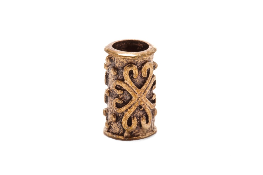 Mini Wikinger Haar- & Bartperle KNUD aus Bronze – 8 mm Vintageperle mit Herz-Ornamenten für feine Zöpfe