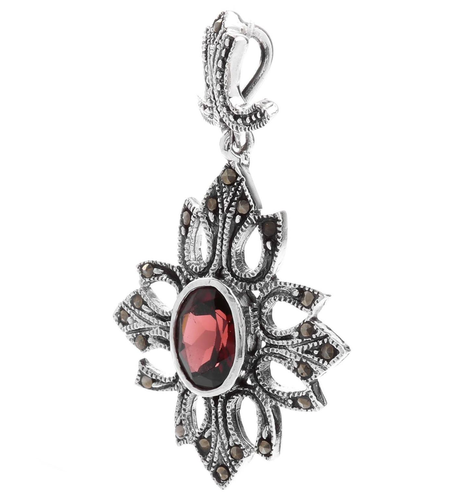 Schmuck-Anhänger ALANA – Trachtenschmuck mit rotem Zirkonia & Markasit in 925er Silber