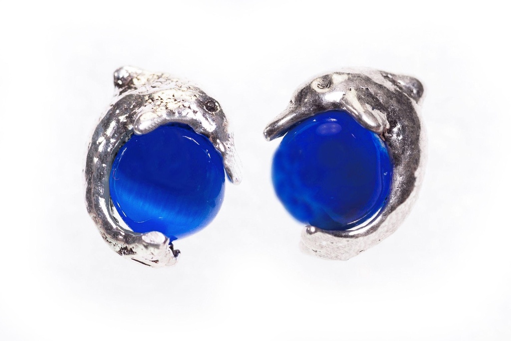 [ost40] Ohrstecker Shiny Delfin mit blauer Kugel aus 925 Silber – Maritimer Mini-Ohrschmuck 6 mm