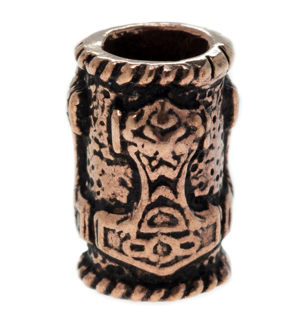 ARVÍR Bartperle aus Bronze – Wikinger Zopfperle mit Thorshammer Gravur 1,4 cm