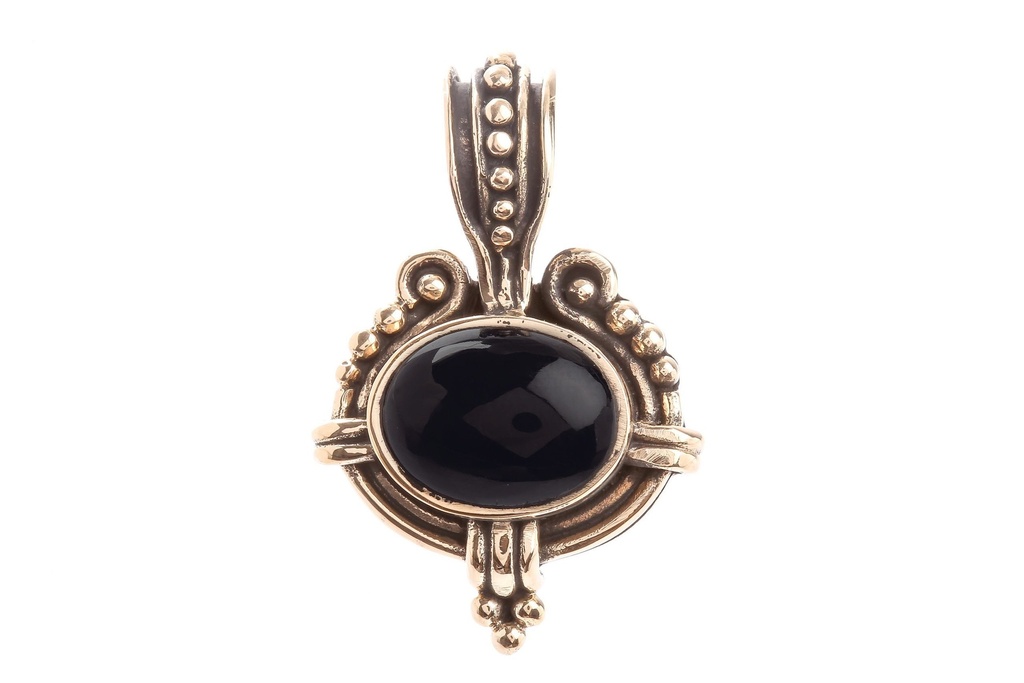 Römischer Anhänger NOX aus Bronze mit schwarzem Stein – Antiker Schmuck 3,1 cm