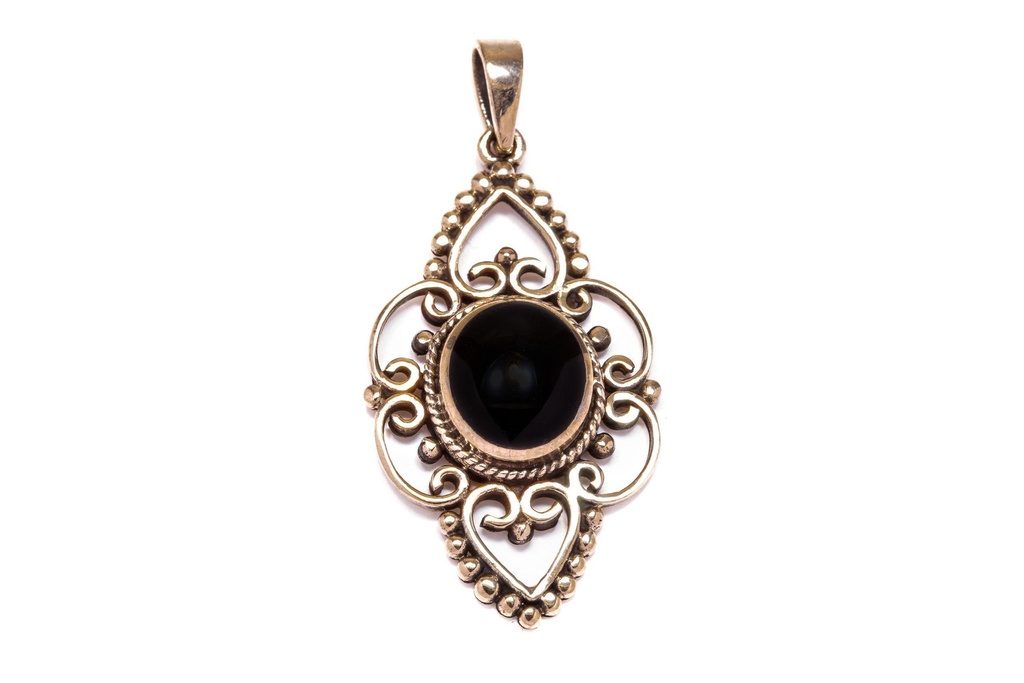 Bronze Anhänger ARKONA mit Onyx – Mittelalter Amulett schwarzer Stein 4 cm 