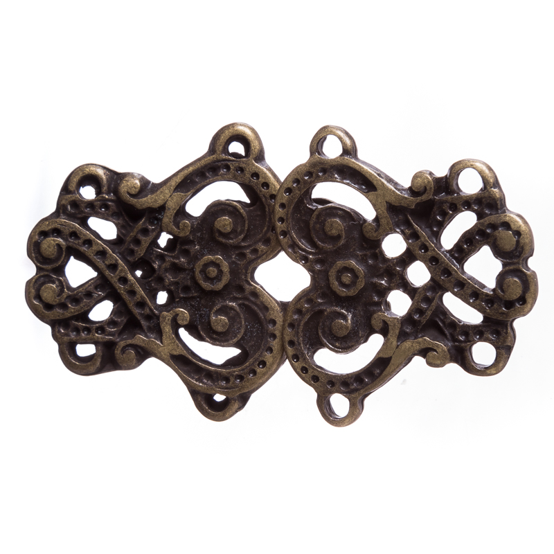[V-103-21] Tassel Nordic altmessingfarben – Wikinger-Hakenverschluss mit filigraner Ornamentik für Mantel & LARP-Gewandung