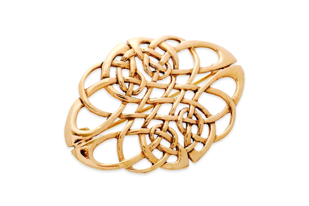 Keltische Fibel Brosche "Aidan" aus Bronze – Großes Knotenmuster 6,9 cm