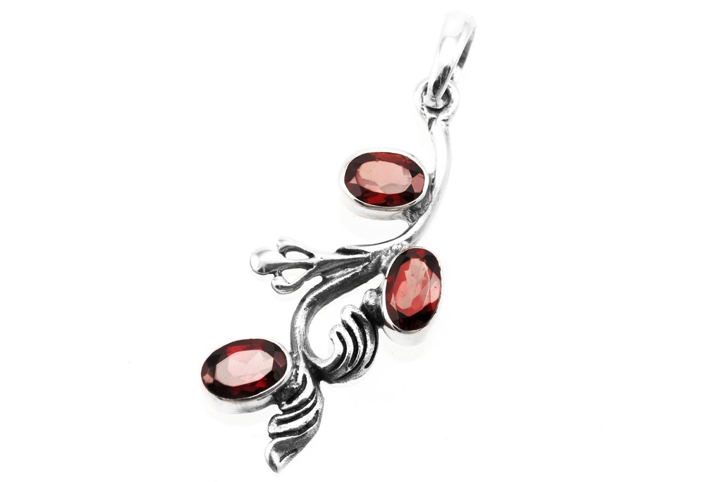 Silber Anhänger SYONA mit rotem Granat – Schmuck Amulett „Rotes Feuer“ 4 cm