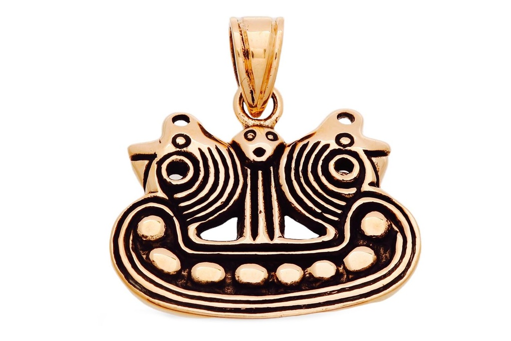 Anhänger ODINS RABEN aus Bronze – Odin mit Hugin und Munin Amulett 2,8 cm