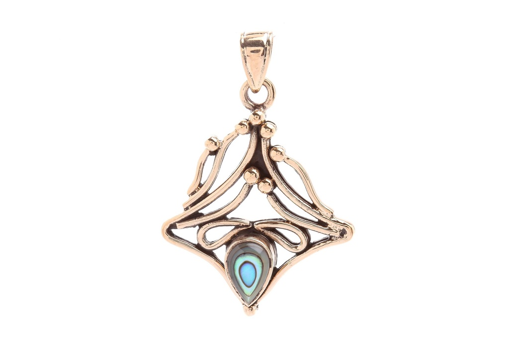 [WK2015-Asb304-3] Schmuck-Amulett ELFENFEUER 4 cm – Abalone-Muschel Anhänger aus Bronze für Glück & Lebensenergie