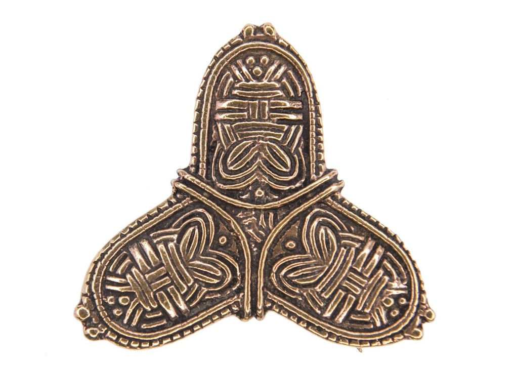 [fb49] Wikinger Fibel Brosche "Wikinger Kleeblatt" aus Bronze – Große Borre-Fibel mit Ösen 6 cm