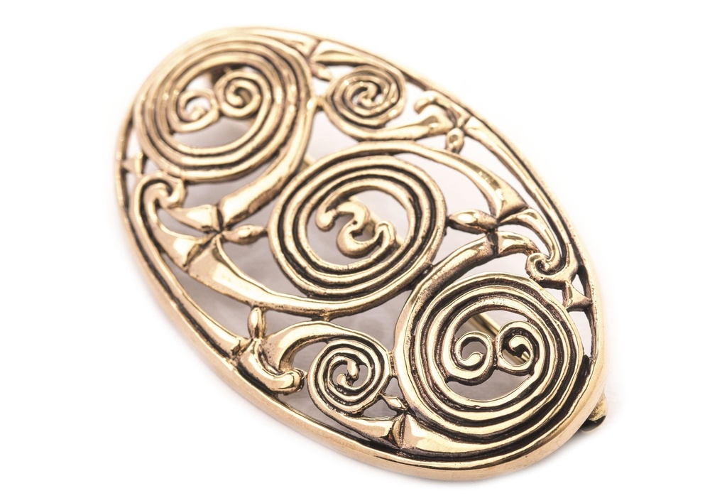 Keltische Fibel Brosche "Tuatha" aus Bronze – Gewandnadel mit Spiralmuster 5,1 cm