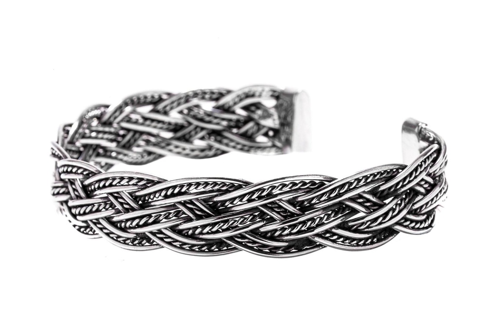 RIORDAN Armreif aus Silber – Großer Wikinger Reif mit Flechtwerk Ø 6,7 cm