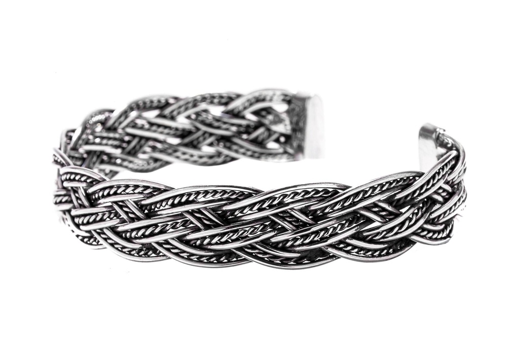 [arm6] RIORDAN Armreif aus Silber – Großer Wikinger Reif mit Flechtwerk Ø 6,7 cm