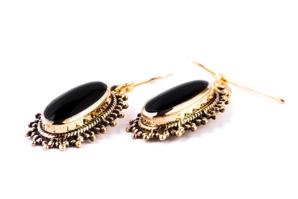 [ohb584] Schmuckstück  Ohrhänger MINAH 3.4 cm Onyx Römer-Schmuck Bronze 3.4 cm