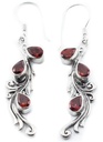 Ohrhänger Alicia mit Granat und Blattornamentik aus 925 Silber – Elfenhafter Ohrschmuck 5,4 cm