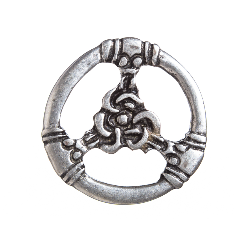 Silberfarbener Beschlag „TRIS“ – Keltischer Gürtel-Teiler mit dreigliedrigem Knotenmuster