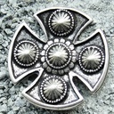 Wikinger Kreuz-Schild silberfarben – 50 mm Schildniete mit floraler Verzierung & 2 Nieten