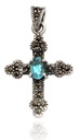 Schmuckstück  Schmuck Anhänger LÀRA 3.2 cm Kleines Kreuz Aquamarin Kristall Silber 3.2 cm