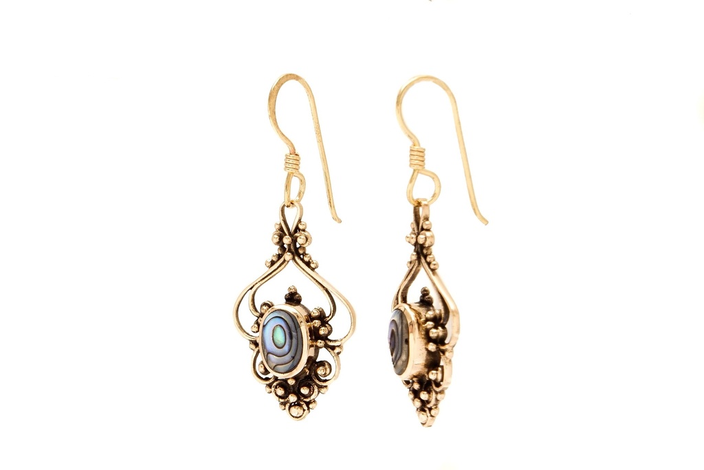 Schmuck Ohrhänger Salia Pauamuschel 4 cm – Bronze – Bohemian Ohrringe mit schillerndem Muschelstein
