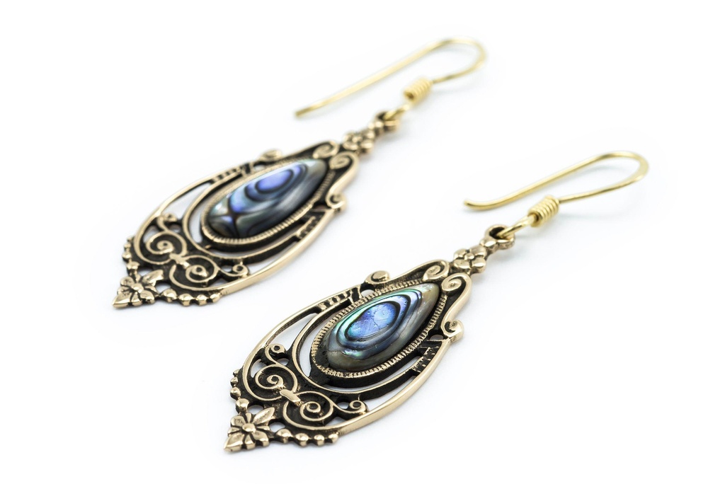 Schmuck Ohrhänger Talina Pauamuschel 4,9 cm – Bronze – Bohemian Ohrringe mit schillerndem Muschelstein