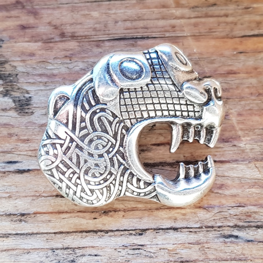 Zierbeschlag „Oseberg-Drache“ – Silberfarbener Drachenkopf nach rechts blickend