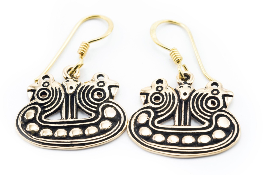 Ohrhänger Odin mit Raben aus Bronze – Wikinger Schmuck Hugin & Munin 1,7 cm