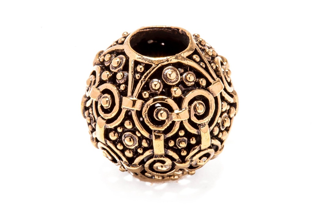 Große Wikingerperle ASKUR aus Bronze – 17 mm Bart- & Haarperle mit Doppelspiralen