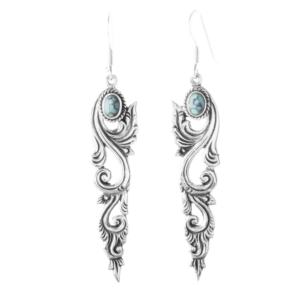 LANA Ohrringe aus Silber mit Türkis – Lange Ethno-Ohrringe im Boho-Stil 6,5 cm 