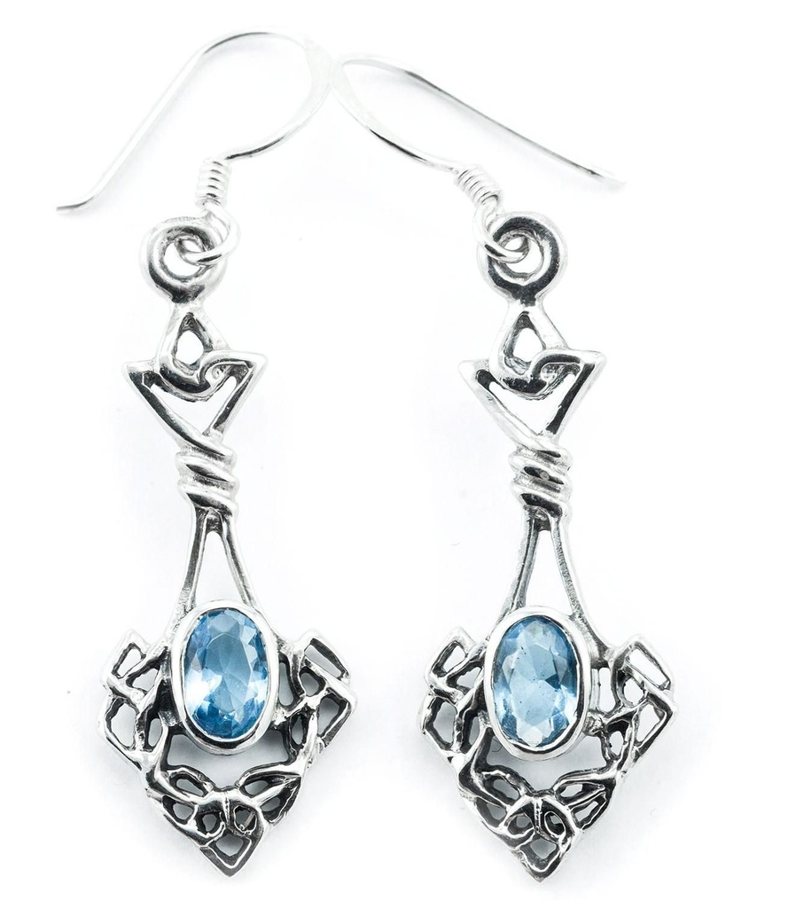 DANA Ohrringe aus Silber mit Topaz-Kristall – Keltischer Ohrschmuck Boho-Stil 4,4 cm