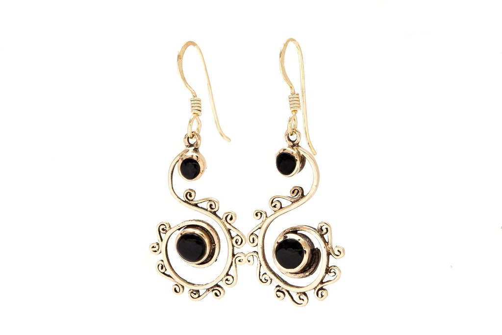 Ohrhänger 'Amina Spirals Onyx' Bronze Schmuck für Mittelalter, Reenactment und Larp