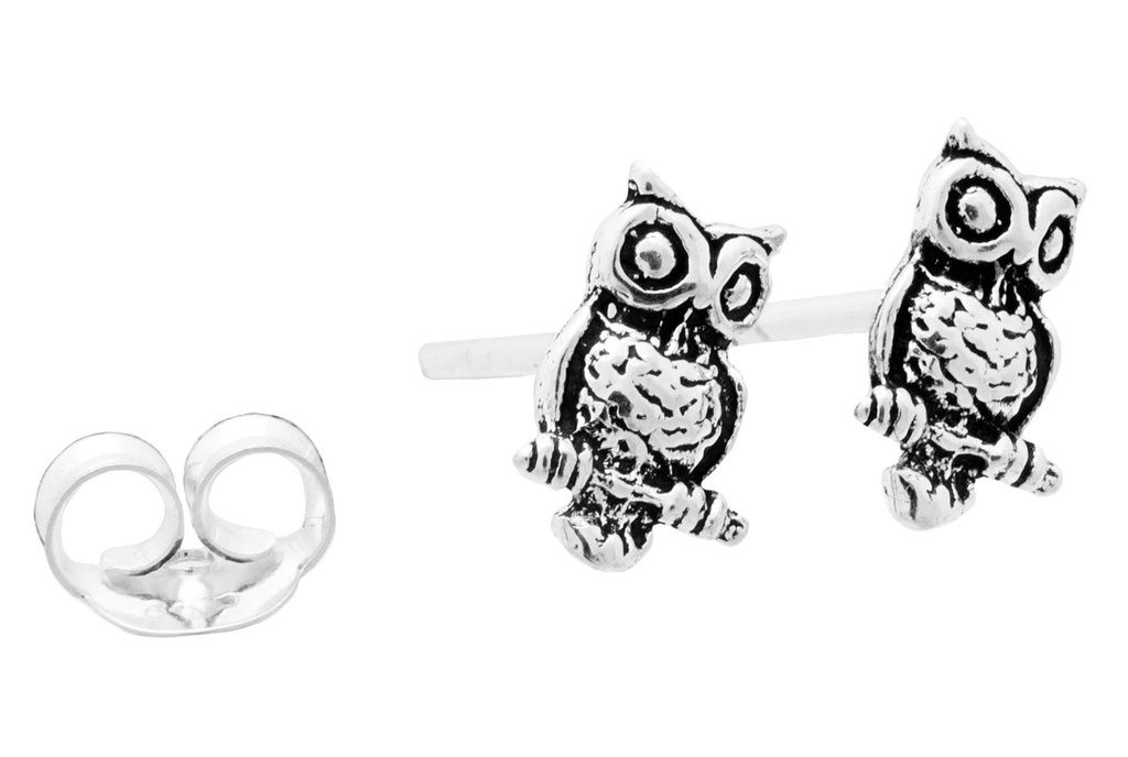 [ost139] Ohrstecker Mina Eule aus Silber 925 – Kleine Tiermotiv Ohrstecker 6 mm