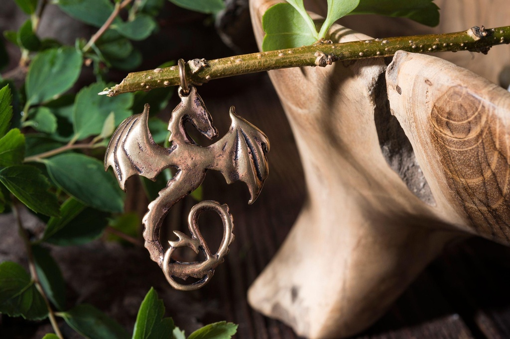 Drachen Amulett, Anhänger 'Mortiferus' aus Bronze - Mittelalter, Larp, Reenactment Schmuck