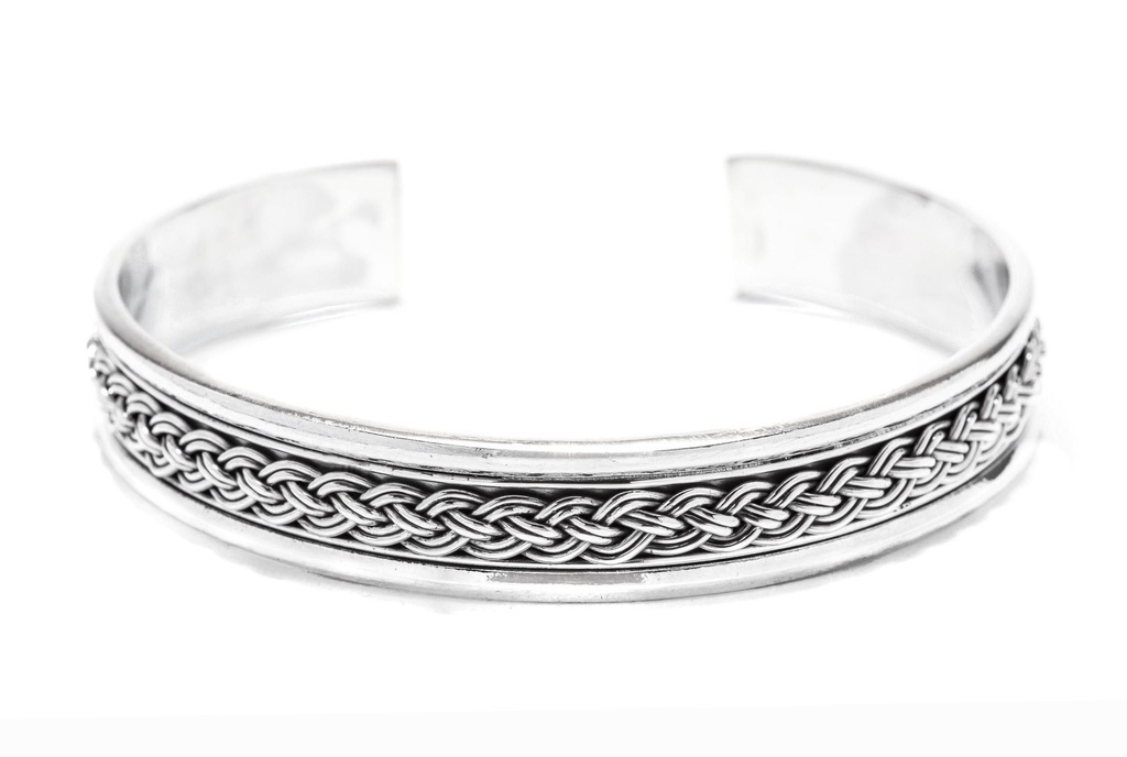BRYNNAR Armreif aus Silber – Massiver Wikinger Männerreif mit Flechtmuster Ø 6,7 cm