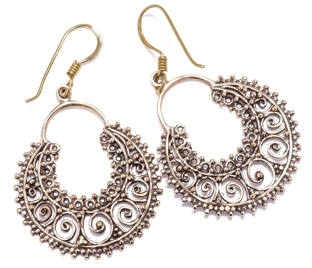 Ohrhänger Thrina aus Bronze – Wikinger Ohrschmuck mit filigranem Ornament 4,7 cm