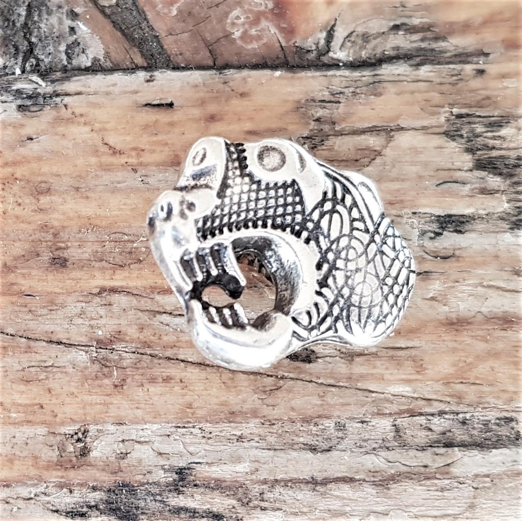 [N-315L-1] Zierniete „Oseberg-Drache klein“ – Silberfarbener nordischer Drachenkopf nach links blickend