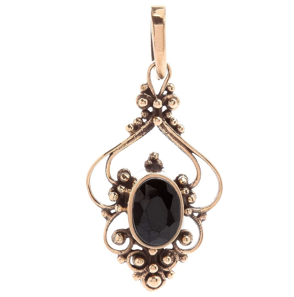 Schmuck Anhänger Salia mit schwarzem Kristall 3,1 cm – Bronze – Mystisches Amulett für Schutz und innere Stärke