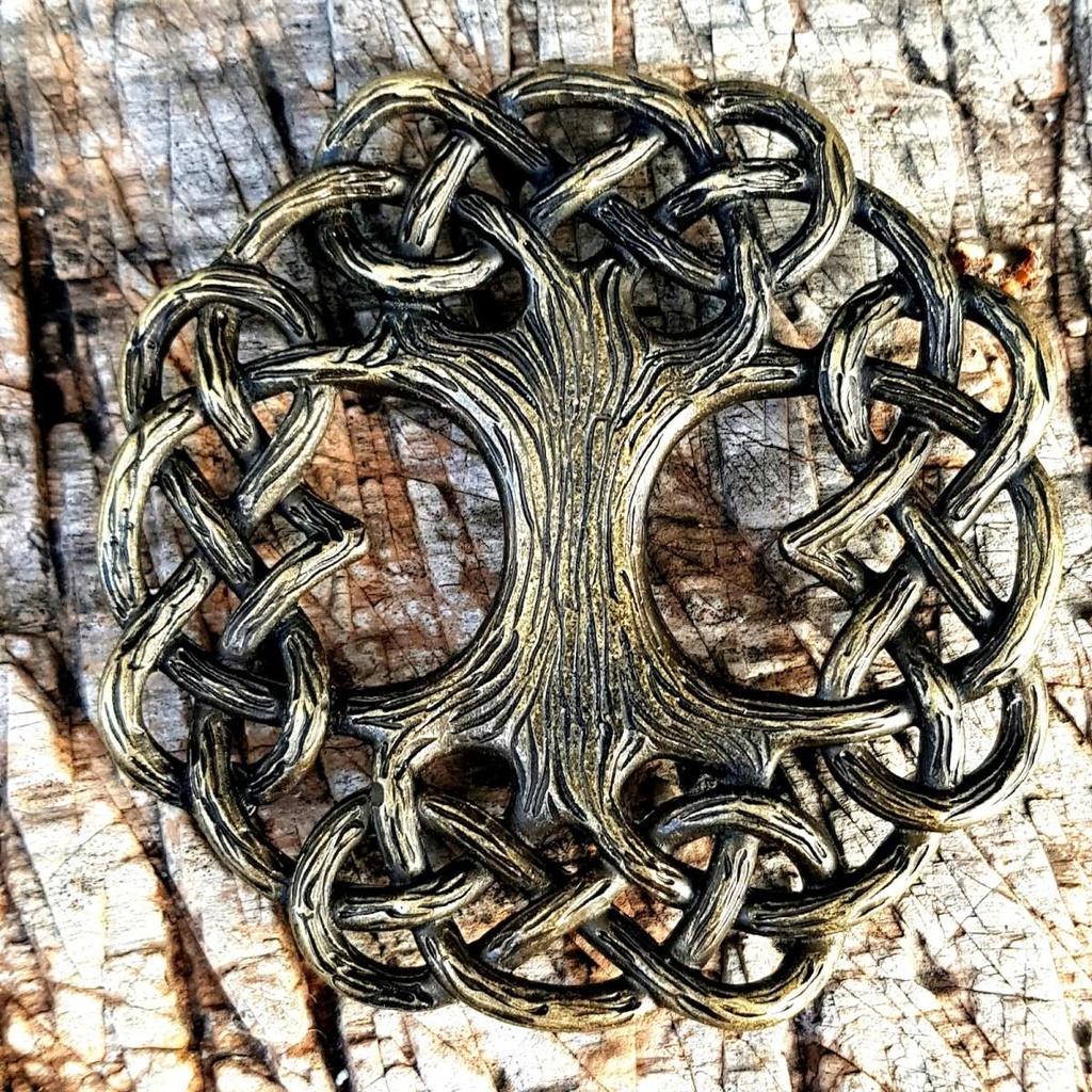WELTENBAUM, YGGDRASIL, WELTENESCHE groß, altmessingfarbener Beschlag