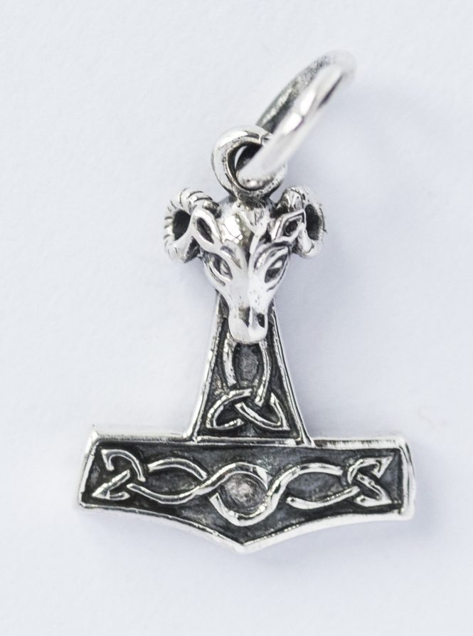 [at34] Anhänger Thorshammer Kleiner Widder aus Silber – Mjölnir Amulett 2 cm