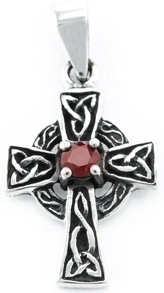 [ak47] Keltischer Anhänger ARUN aus 925er Silber – Mystisches Keltenkreuz mit schwarzem Stein (3,1 cm)