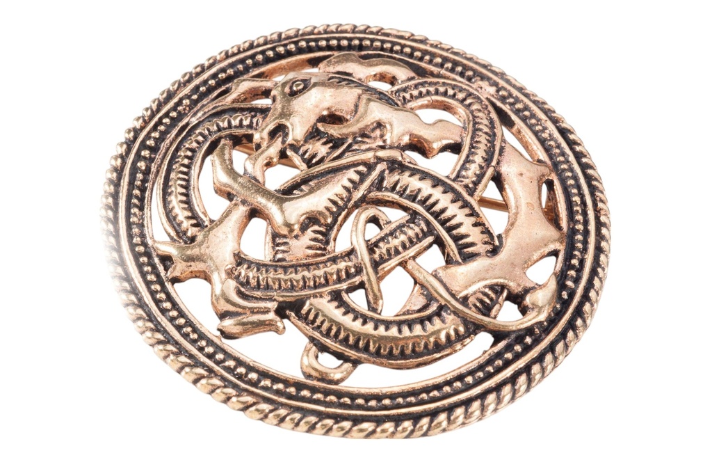 Wikinger Fibel Brosche "Fire Dragon" aus Bronze – Drachenmotiv im Urnes-Stil 5 cm