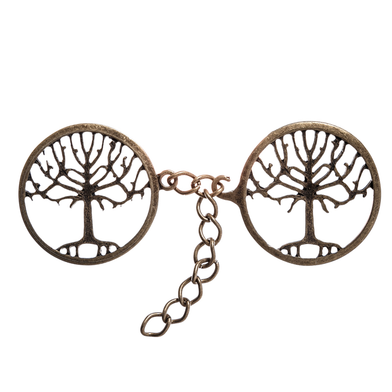 [V-114-21] Weltenbaum-Verschluss „Yggdrasil“ – Altmessingfarbener Mantelverschluss mit Weltenesche-Motiv