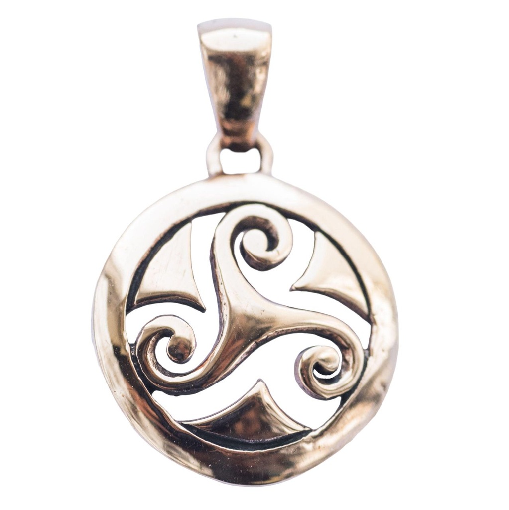 Keltischer Anhänger NEVINA aus Bronze – Filigrane Triskele als Symbol für Wandel (Ø 1,7 cm)