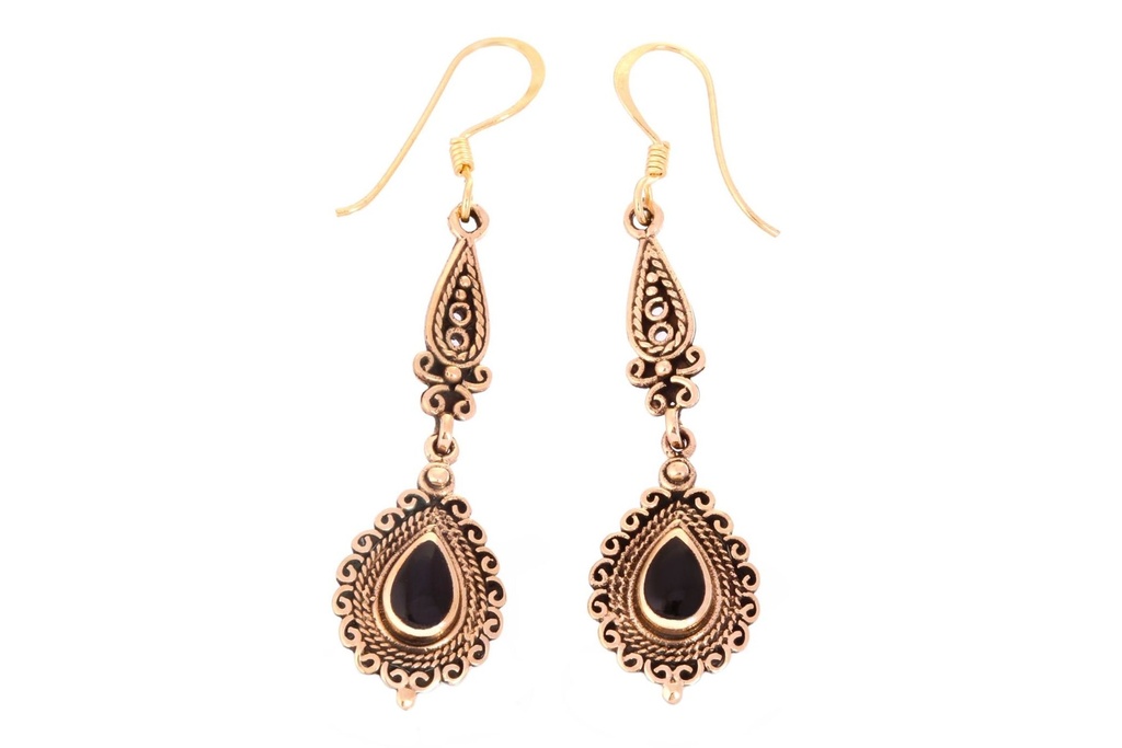 NOX REGIS Ohrringe aus Bronze mit Onyx – Mittelalter Ohrhänger 5,4 cm