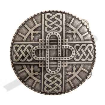 Großer Beschlag „Merowinger Brustplatte“ silberfarben – Zierniete Ø 65 mm mit Knotenmuster für Taschen & Gewand